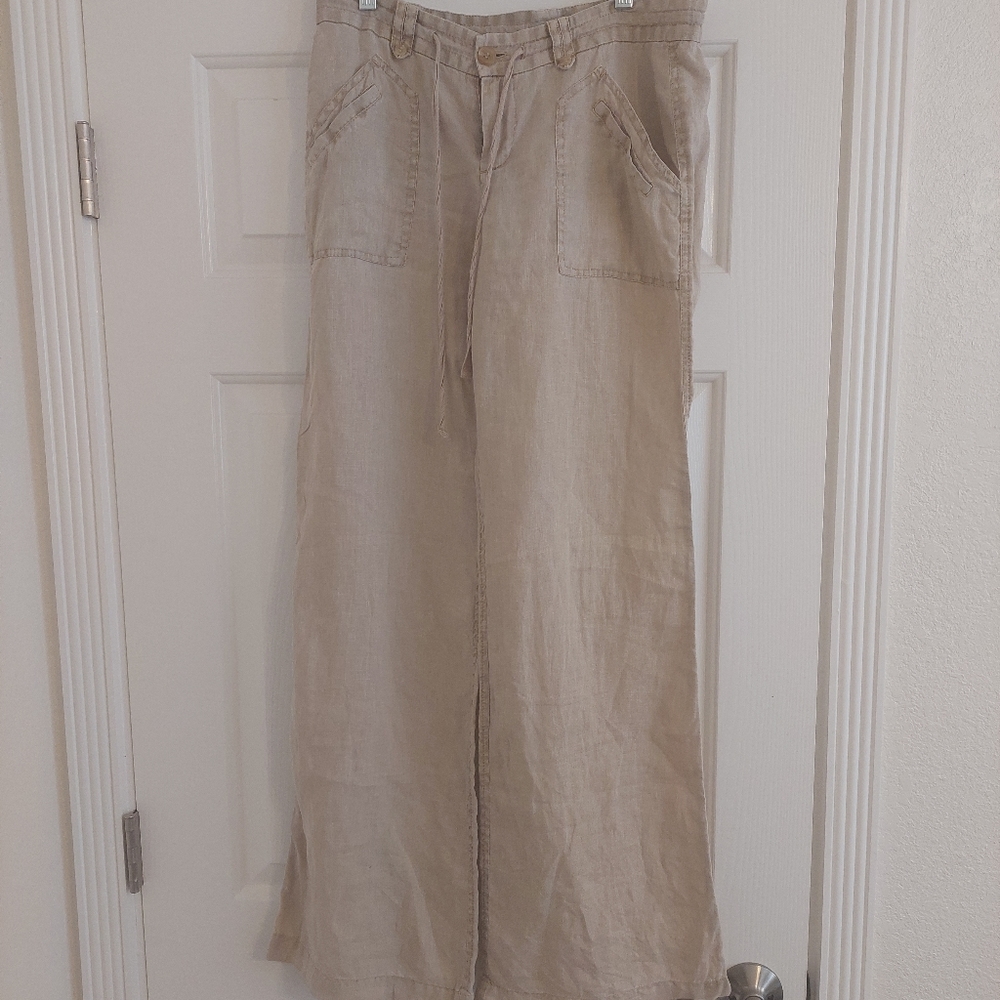 Low rise wide leg linen pants